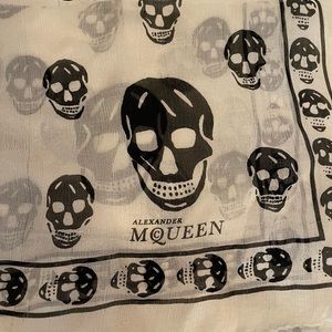 Authentic Alexander McQueen silk scarf in black and ivory